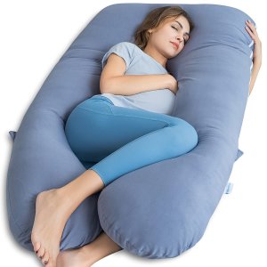 Almohada de embarazo QUEEN ROSE, almohada de cuerpo entero en forma de U para brindar apoyo para dormir, almohada de maternidad de 55 pulgadas para mujeres embarazadas con funda sedosa refrescante, azul